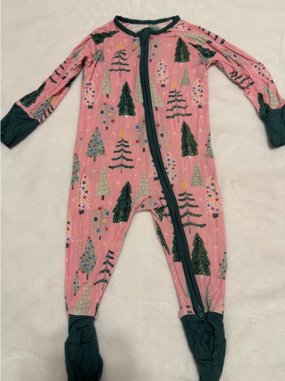 Little Sleepies Pink Tree Print Footed One-Piece Pajamas